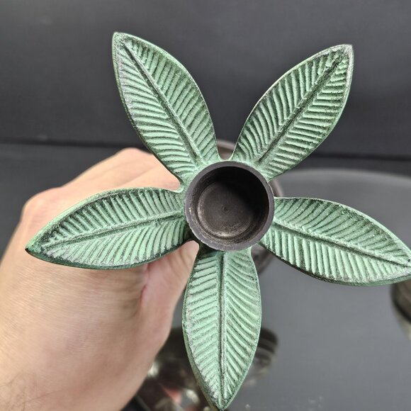 Vintage Palm Tree Brass Metal Candlestick Holders Pair, Made in India, 7" Tall - Picture 8 of 8